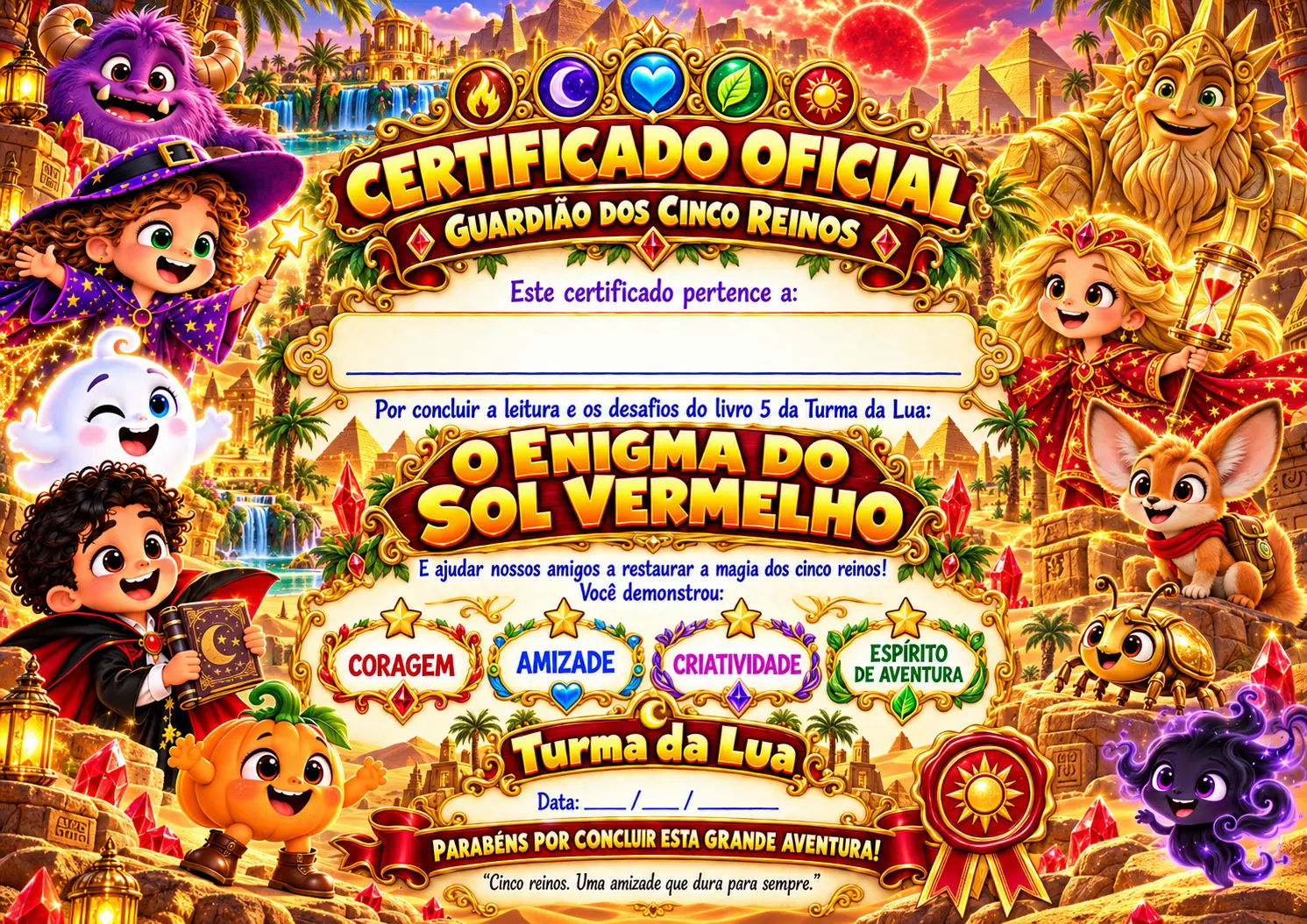 Certificado de conclusão do livro 5: O Enigma do Sol Vermelho