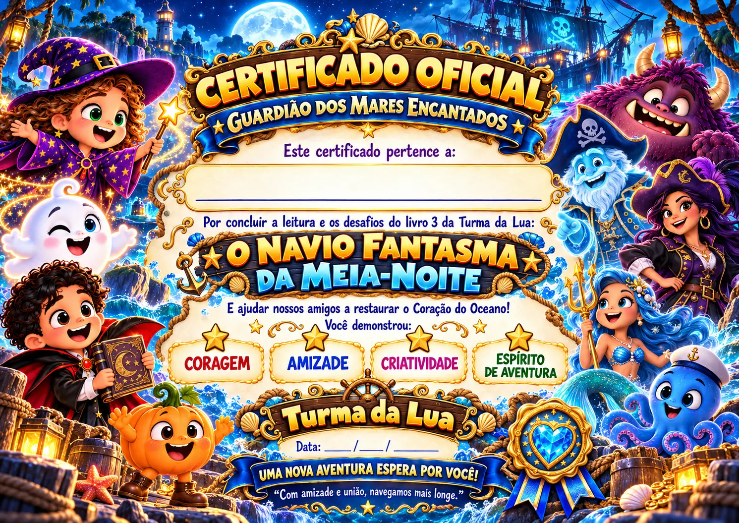 Certificado de conclusão do livro 3: O Navio Fantasma da Meia-Noite